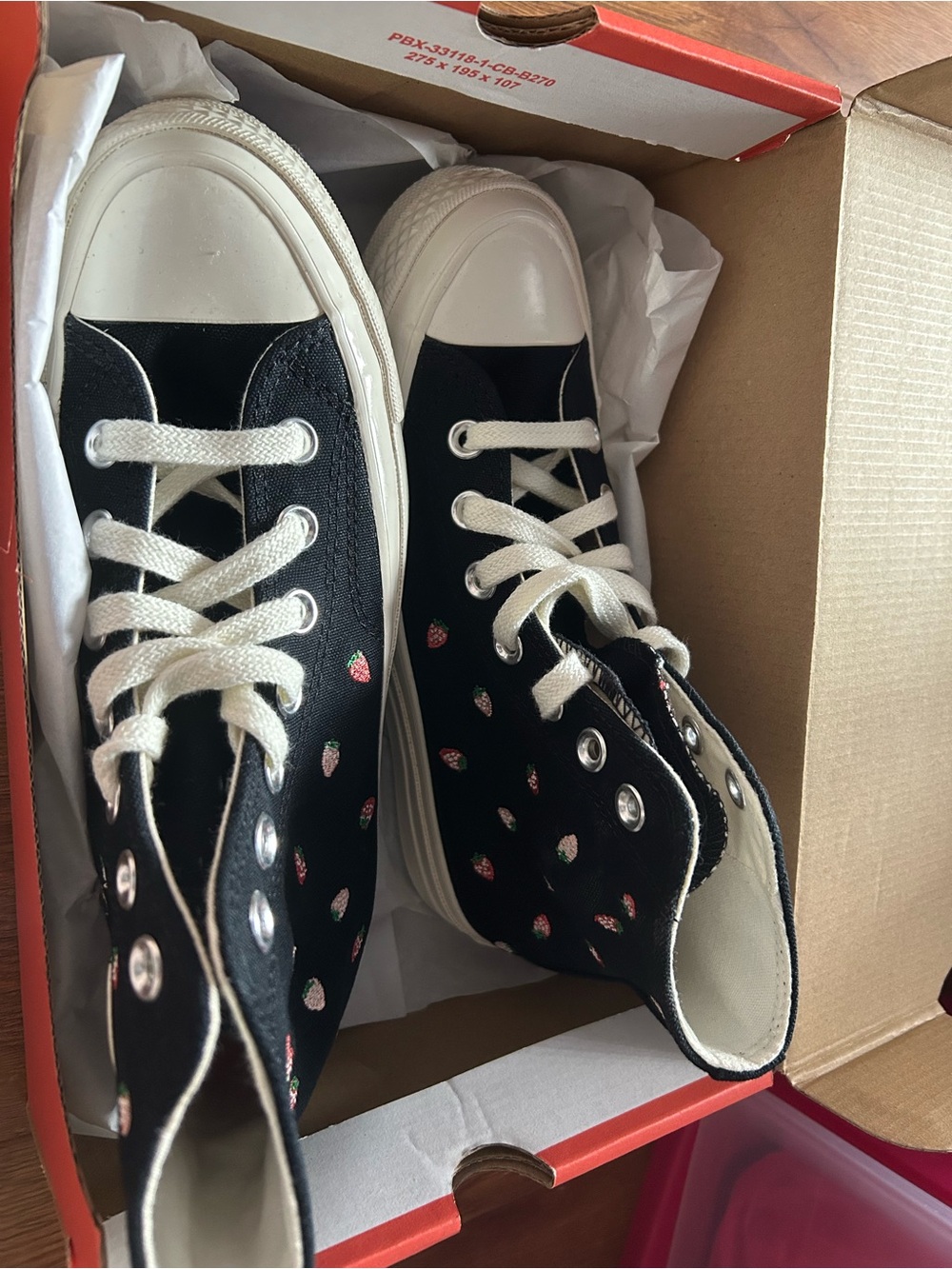 Strawberry high top converse shoes